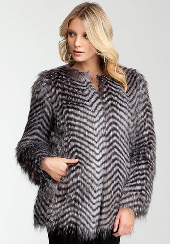 Chevron Faux Fur Coat