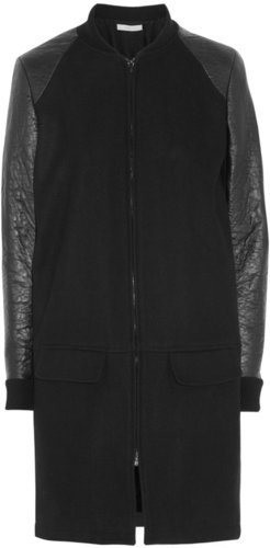 Preen Line Knife faux leather-sleeved wool-blend coat