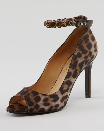 Lanvin Ostrich-Trimmed Leopard Canvas Pump