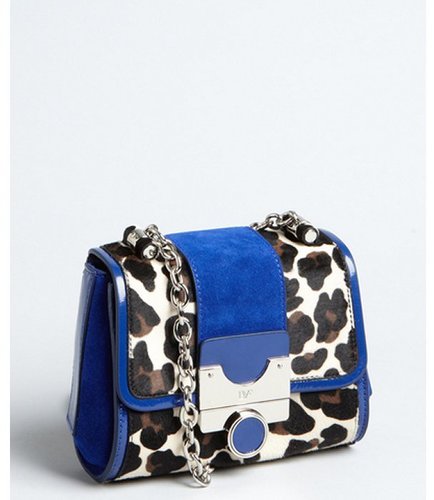 Diane Von Furstenberg leopard print calf hair and lapis suede 'Mini Keller' chain strap shoulder bag