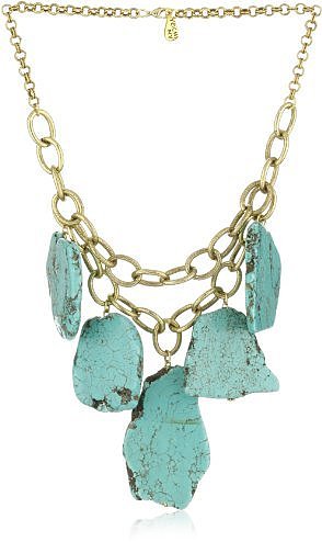Yochi Turquoise Agate Stones on Strands of 14k Gold Plated Chain Necklace