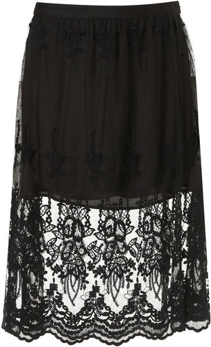 Black Embroidered Lace Skirt