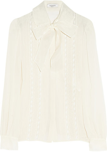 Valentino Lace-paneled silk-georgette blouse