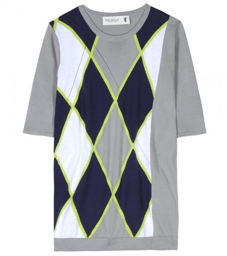 Pringle of Scotland ARGYLE SHORT SLEEVED KNIT PULLOVER