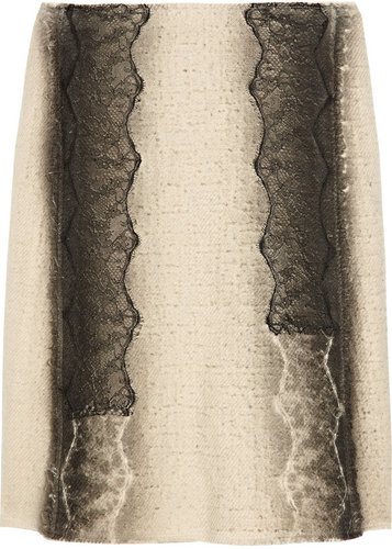 Bottega Veneta Lace-trimmed wool-blend skirt
