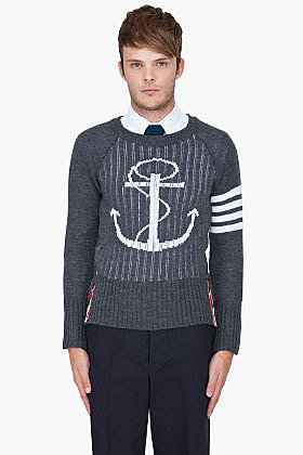 THOM BROWNE Charcoal Wool Zip Back Sweater
