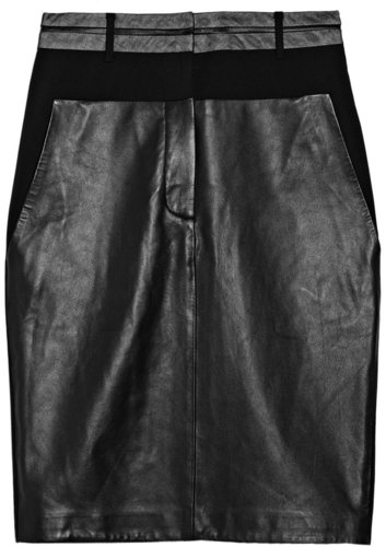 Alexander Wang Leather-paneled wool-blend crepe pencil skirt