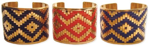 Z Designs Gold metal cuff with woven Ikat design