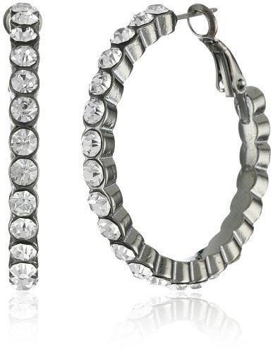 ABS By Allen Schwartz "Jet Liner" Hematite-Tone Hoop Earrings