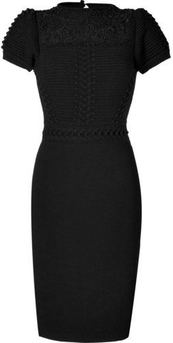 Valentino Black Wool-Cashmere Textural Knit Sheath Dress