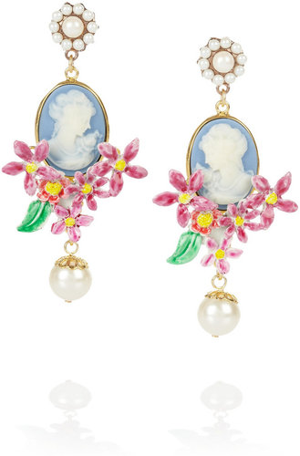 Dolce & Gabbana Gold-plated glass pearl cameo clip earrings