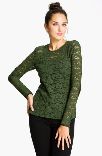 Juicy Couture Leather Trim Lace Tee