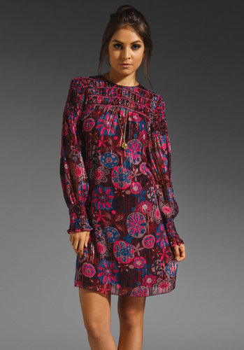Anna Sui Winter Blossom Metallic Print Dress