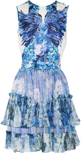 Roberto Cavalli Floral-print silk-satin and silk-chiffon dress