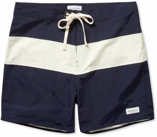 Saturdays Surf NYC Grant Mid-Length Striped Swim Shorts