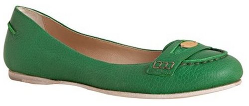 Fendi kelly green leather flat penny loafers