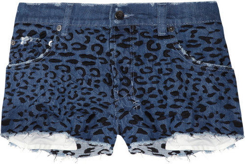 Ksubi Alberceque leopard-embroidered cut-off denim shorts