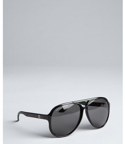 Gucci black acrylic web stripe aviator sunglasses