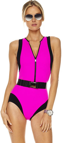 Michael Kors Colorblock Scuba Swimsuit, Neon Pink