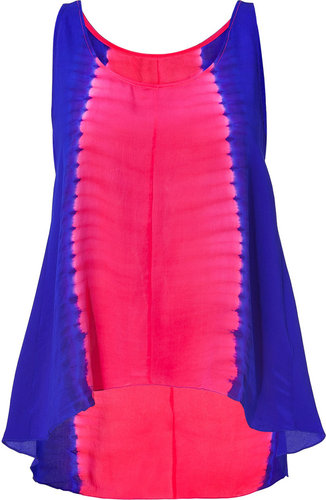 Sandro Neon Pink and Blue Silk Top