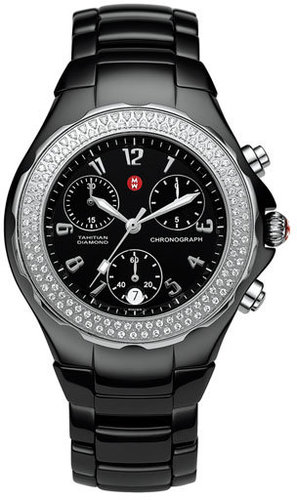 MICHELE 'Tahitian' Large Ceramic Diamond Watch