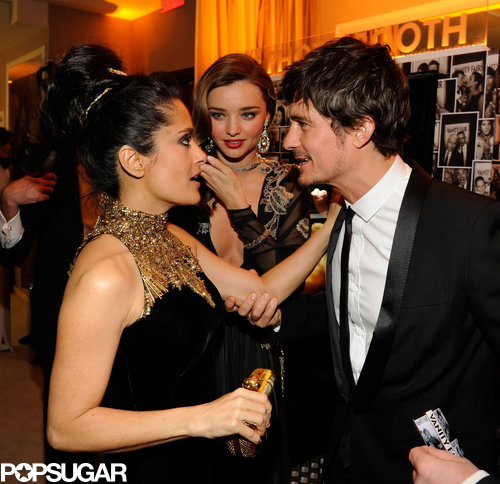 Salma Hayek greeted Orlando Bloom and Miranda Kerr at Vanity Fair's Oscar afterparty.
Salma Hayek greeted Orlando Bloom and Miranda Kerr at Vanity Fair's Oscar afterparty.