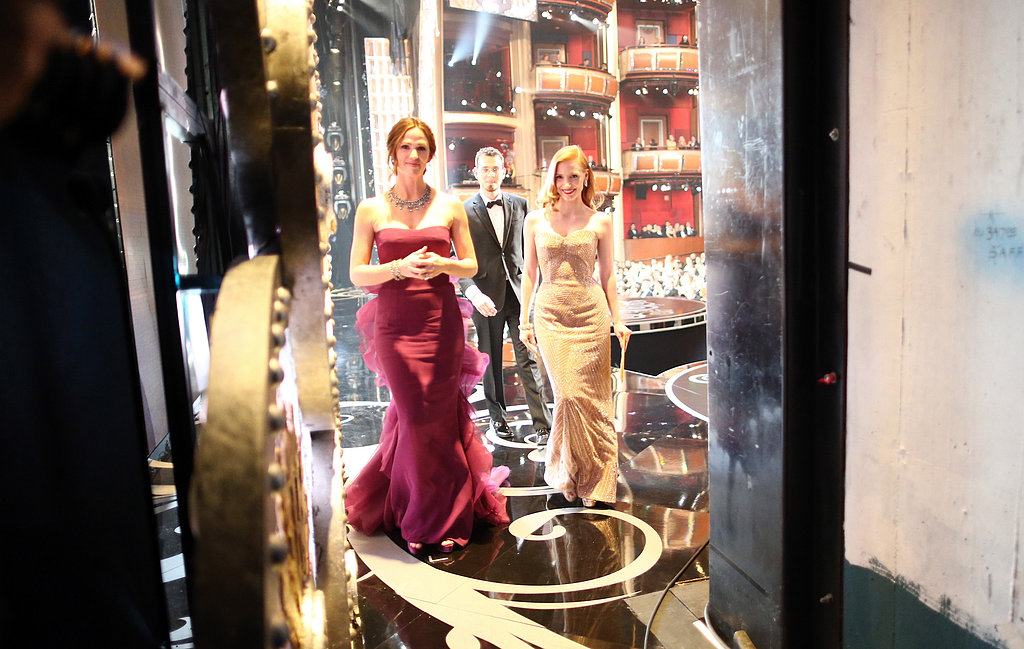 Jessica Chastain and Jennifer Garner headed off stage at the 2013 Oscars.
Jessica Chastain and Jennifer Garner headed off stage at the 2013 Oscars.