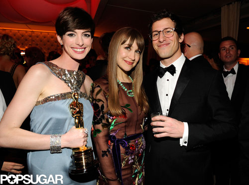 Andy Samberg met up with Anne Hathaway and Joanna Newsom at Vanity Fair's Oscar after-party.
Andy Samberg met up with Anne Hathaway and Joanna Newsom at Vanity Fair's Oscar after-party.