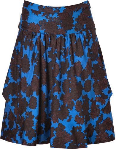 Marc by Marc Jacobs Neptune Blue-Multi Onyx Floral Silk Skirt