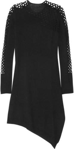 Alexander Wang Fishnet-paneled asymmetric merino wool dress