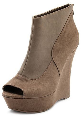 Pieced Peep-Toe Wedge Bootie