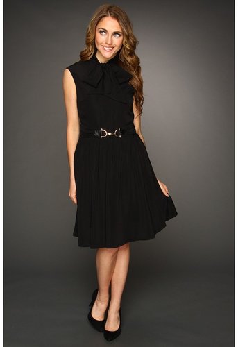 Ellen Tracy  Cap Sleeve Bow Tie Neck with Hardware