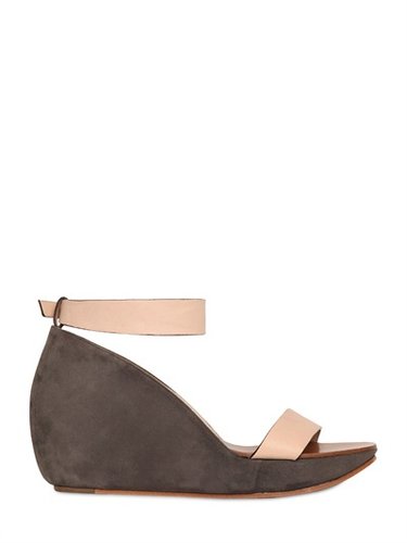 Chloe' - 120mm Nappa Leather And Suede Wedges