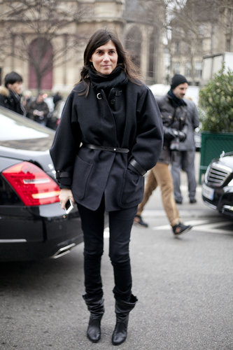 There are few women who can deliver Parisian chic like Emmanuelle Alt, pictured here in a utilitarian jacket and slouchy boots.
There are few women who can deliver Parisian chic like Emmanuelle Alt, pictured here in a utilitarian jacket and slouchy boots.