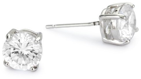 CZ by Kenneth Jay Lane "Classic Cubic Zirconia" Rhodium-Plated Sterling Silver Round Stud Earrings , 3.0 cttw