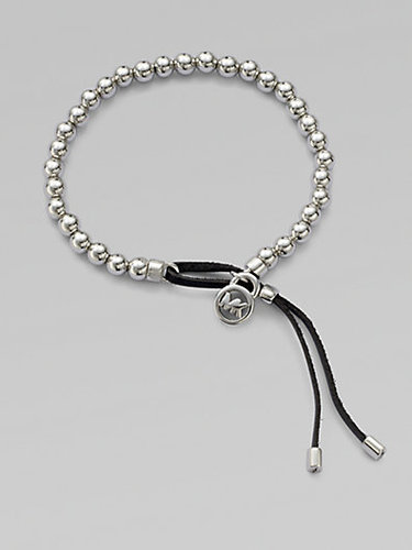 Michael Kors Leather Accented Beaded Bracelet/Silvertone