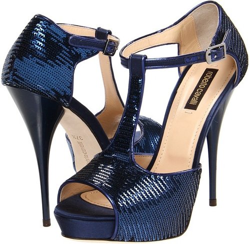 Roberto Cavalli Satin Sandal Pump with Embroidered Tube Sequins