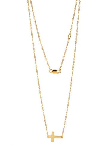 Mini Horizontal Cross Necklace in Gold Vermeil - by Jennifer Zeuner