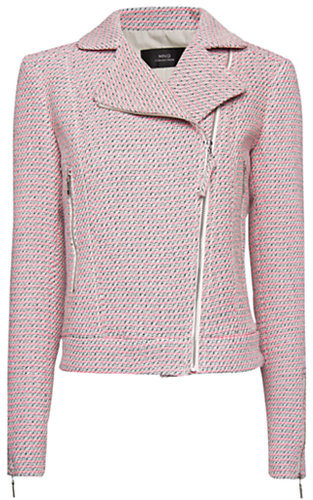 Mango Boucle Biker Jacket, Flourine Pink