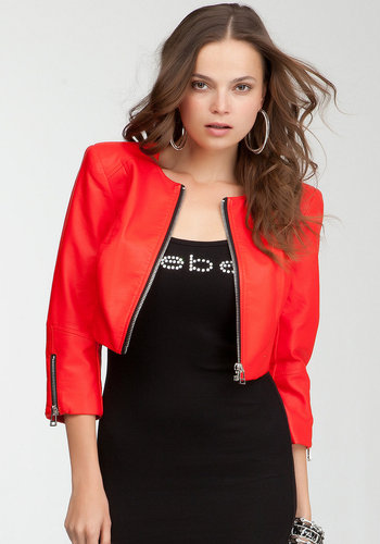 Joseline Red Cropped Leather Jacket & Zippered Leggings