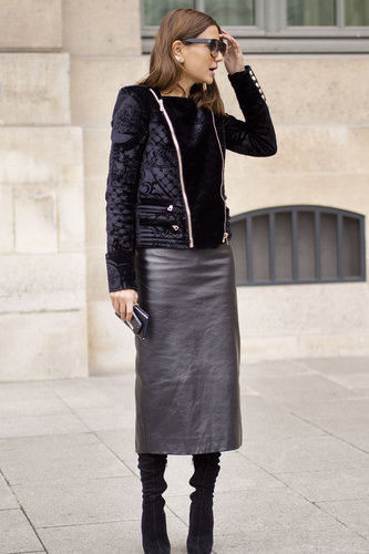 Christine Centenera gave us the edged-up sophisticate look in a quilted jacket and leather pencil.
Christine Centenera gave us the edged-up sophisticate look in a quilted jacket and leather pencil.