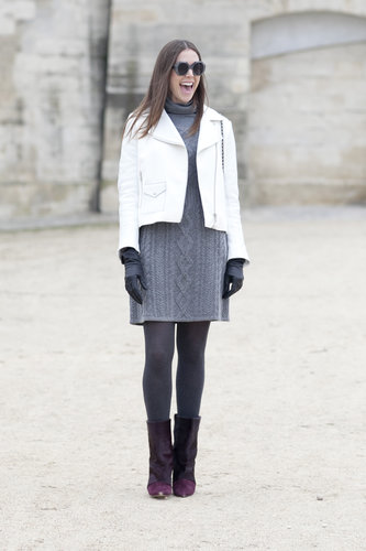 The sweater dress may be simple, but this attendee elevated a classic with a white moto-jacket and burgundy booties.
The sweater dress may be simple, but this attendee elevated a classic with a white moto-jacket and burgundy booties.