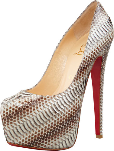Christian Louboutin Daffodile Snakeskin Red Sole Platform Pump, Stone