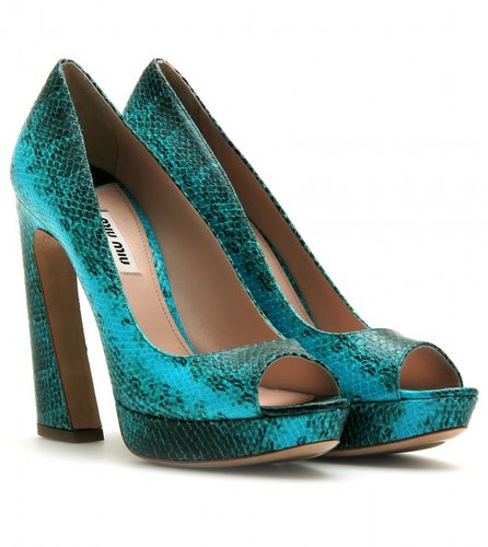 Miu Miu AYERS EMBOSSED PEEP-TOE PUMPS