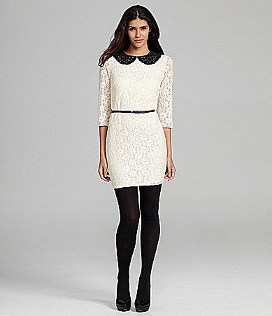 Chelsea & Violet Belted Lace Peter Pan Dress