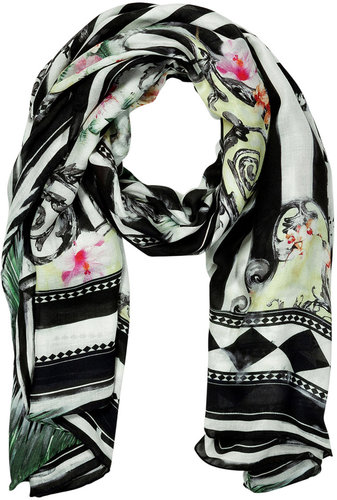 Balmain Black/Yellow Multi Modal-Cashmere Scarf