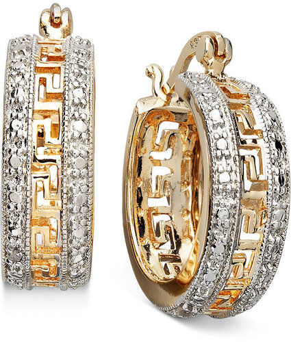 Victoria Townsend 18k Gold Over Sterling Silver Earrings, Diamond Accent Greek Key Hoop Earrings