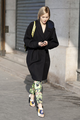 Leigh Lezark kept it understated on top, but her pants and heels told a different story.
Leigh Lezark kept it understated on top, but her pants and heels told a different story.