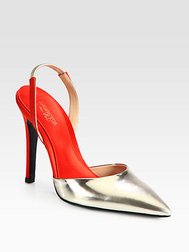 Giambattista Valli Metallic Leather & Satin Slingback Pumps