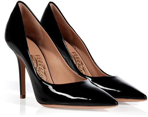 Salvatore Ferragamo Black Patent Leather Pointed Toe Susi Stilettos